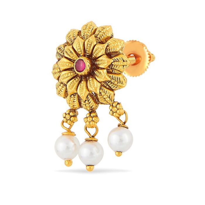 Antique Gold Flower Earrings - Image 2