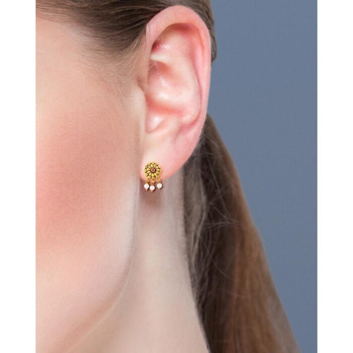 Antique Gold Flower Earrings - Image 4